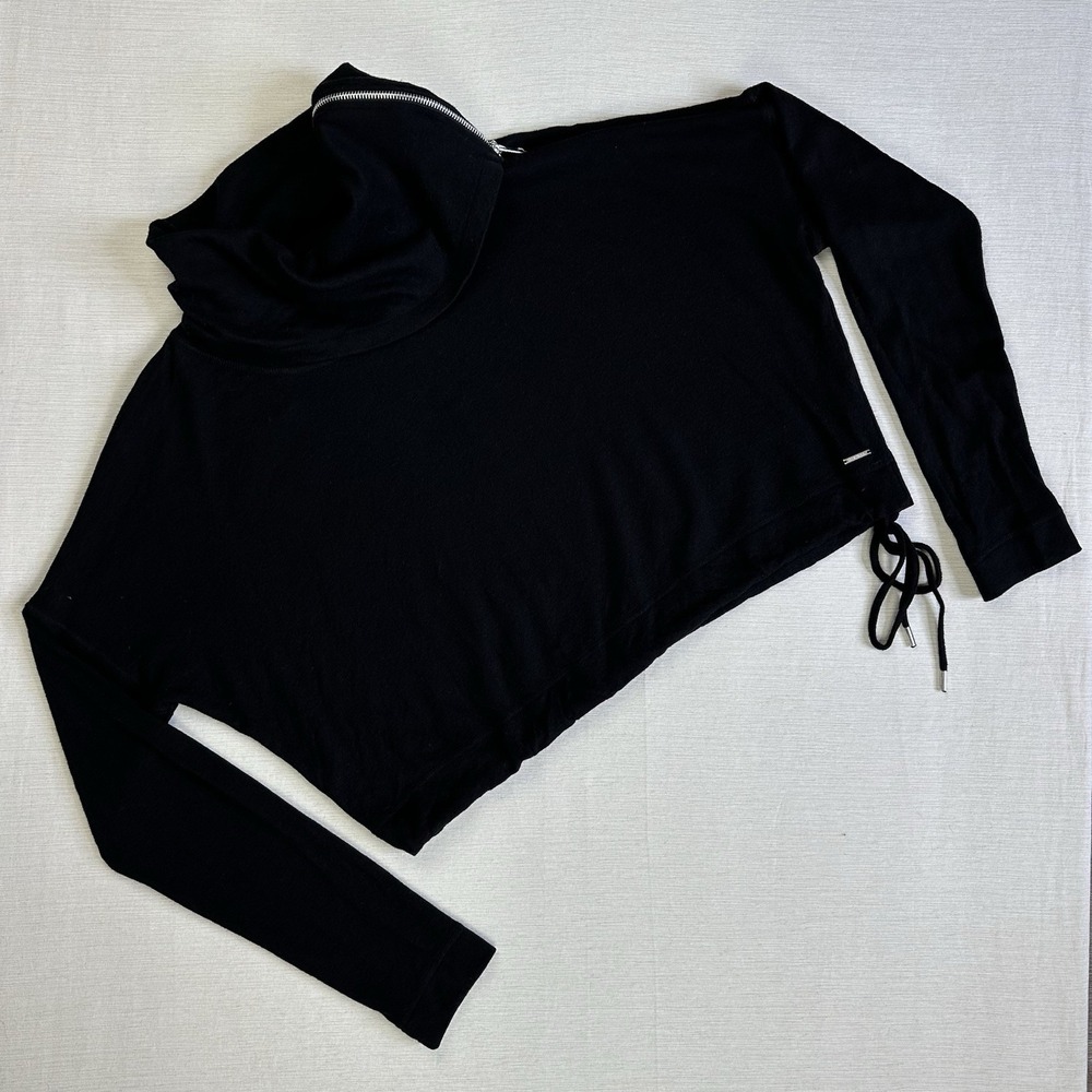 Diesel Zipper Cowl Neck Crop Sweater Women Medium Black Y2K Goth Whimsygoth Vamp
